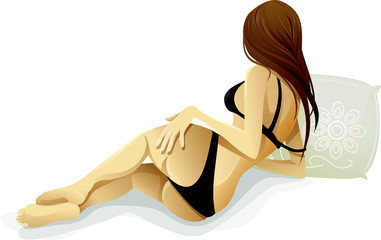 Sexy Girl Lying Down - Vector Iillustration
