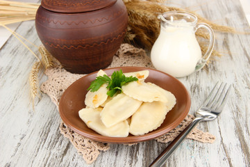 Tasty dumplings with fried onion