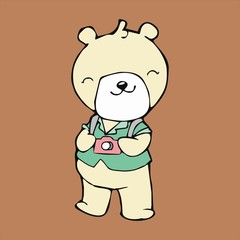 Bear camera travel  cartoon vector