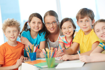 Classmates and teacher