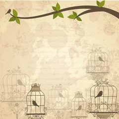 Papier Peint photo Oiseaux en cages Fond rétro du thème du scrapbooking. Illustration vectorielle