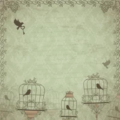 Papier Peint photo Lavable Oiseaux en cages Fond rétro du thème du scrapbooking. Illustration vectorielle