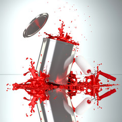 red Paint Can with roller brush and splash