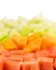 Fototapeta na wymiar Cube Sized Melons And Honeydew