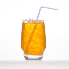 Sparkling orange flavor soft drinks with water soda and ice