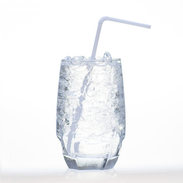 Sprite drinks with sparkling soda and ice in glass isolated