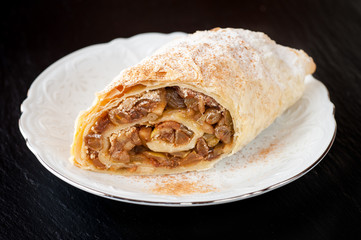 Plate with apple strudel