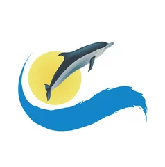 Foto op Aluminium Dolfijnen Dolfijn vectorillustratie, geïsoleerd pictogram op wit