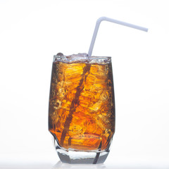 Root beer flavor carbonated drinks whit soda in glass isolated