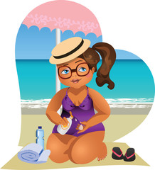 vector illustration of a serene nice woman sitting on the beach