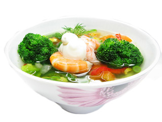 soup with shrimps vegetables and sea food