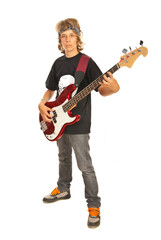 Teen male with bass guitar