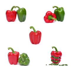 Set of red and green sweet pepper isolated on white background