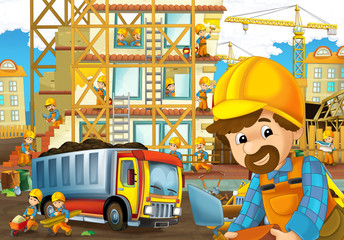 Plakat On the construction site - illustration for the children
