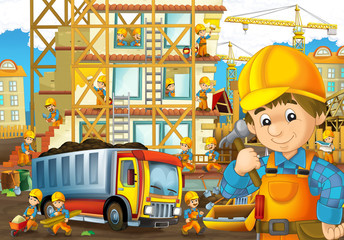 Plakat On the construction site - illustration for the children