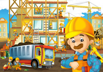 Fototapeta na wymiar On the construction site - illustration for the children