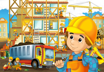 Naklejka na ściany i meble On the construction site - illustration for the children