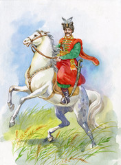 Obraz na płótnie Canvas Ukrainian Cossack on a white horse