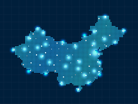 Pixel China Map With Lights Effect Presentation