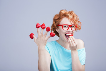 Woman with strawberry