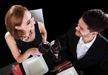 Happy couple in restaurant