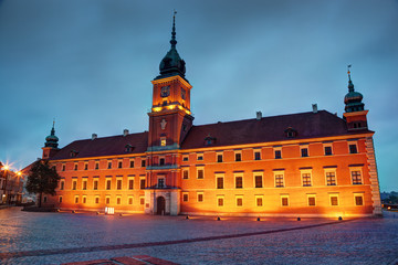 Royal Castle in Warsaw, Poland at the evening