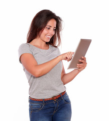 Fototapeta premium Charming young woman working on tablet pc