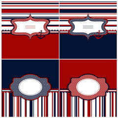 Collection of marine backgrounds in dark blue, red and white col