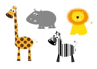 set of african animals on white background