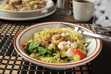 Pasta salad and beef stroganoff