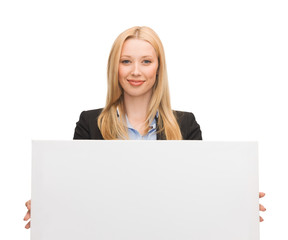 businesswoman with white blank board