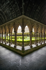 Fototapeta premium Cloister columns detail in Mont Saint Michel. Normandy, France