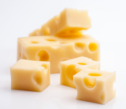 Emmental cheese portions on white base