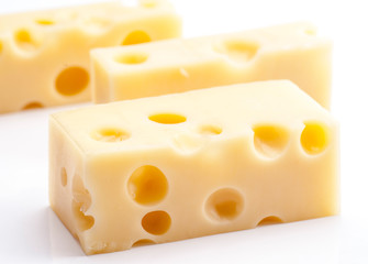 Emmental cheese portions on white base
