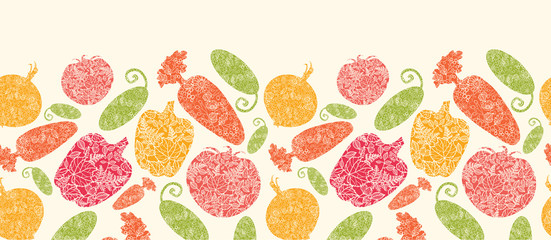 Vector textured vegetables horizontal seamless pattern