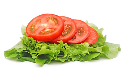 tomato vegetable and lettuce salad isolated on white background © vadim yerofeyev