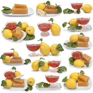 Conjunto de im&aacute;genes de dulce y jalea de membrillo.