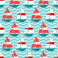 Seamless pattern with sailboats on the waves