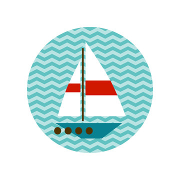Boat with a white sail on the waves