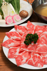 Fresh Beef and pork slices for Shabushabu and Sukiyaki