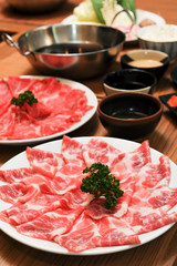 Fresh Beef and pork slices for Shabushabu and Sukiyaki