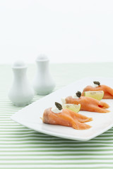 Smoked salmon roll with cream cheese.