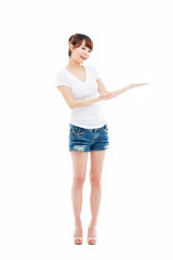Fototapeta premium Asian woman present something.