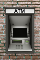 Automated teller machine on a brick wall