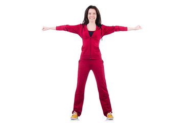 Young woman doing exercises on white