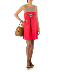 Woman in fashion dress concept on white