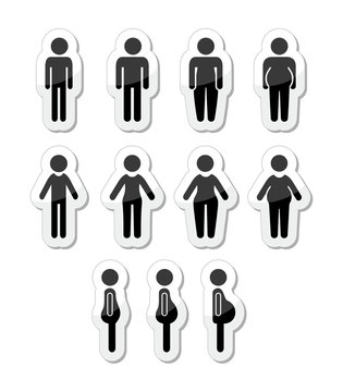 Man and women body icons - slim, fat, obese, thin
