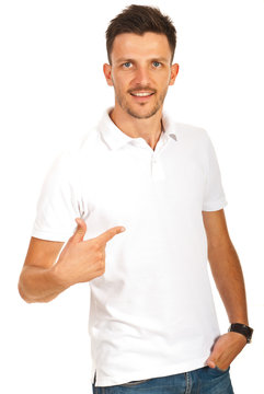Man pointing to his shirt