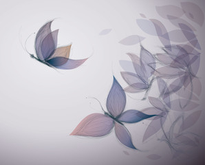 Violet Flowers like Butterflies / Surreal sketch