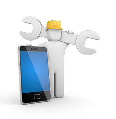 Worker with mobile phone